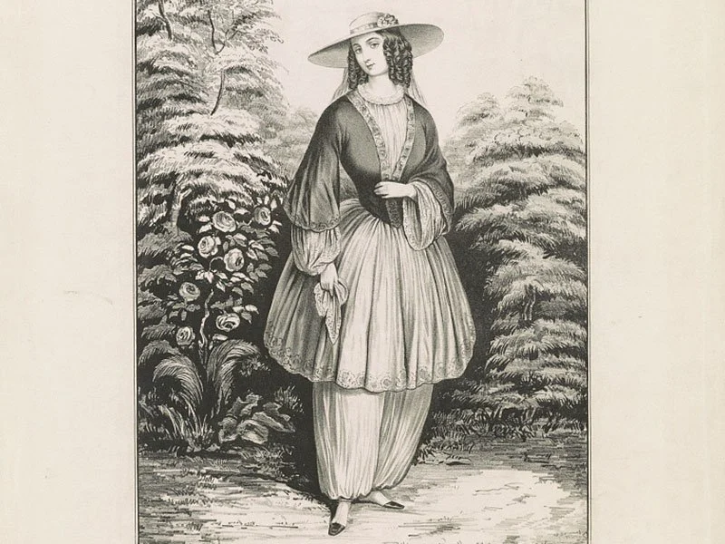 Amelia Bloomer in her bloomer outfit.
