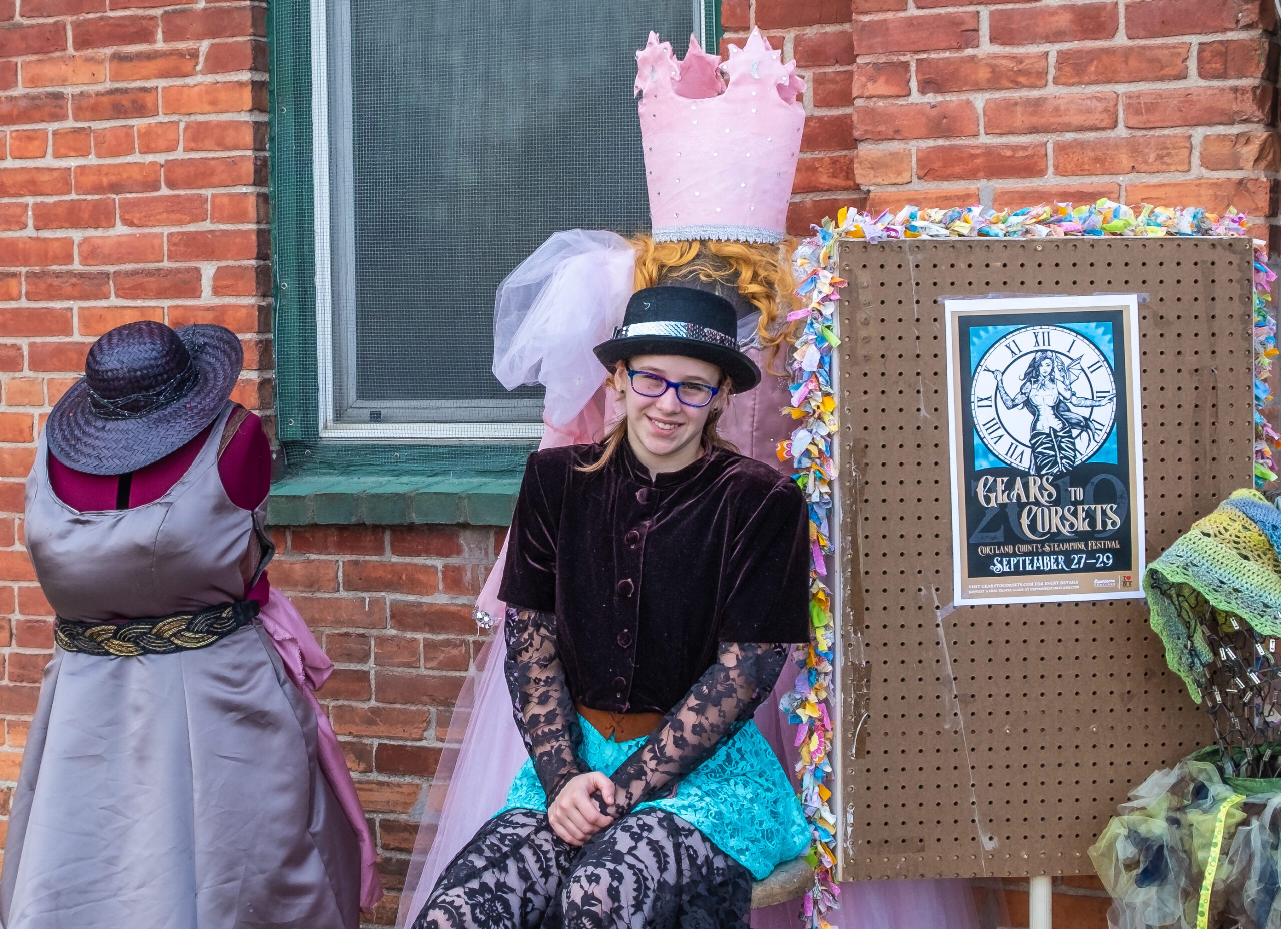 woman outside in steampunk costume